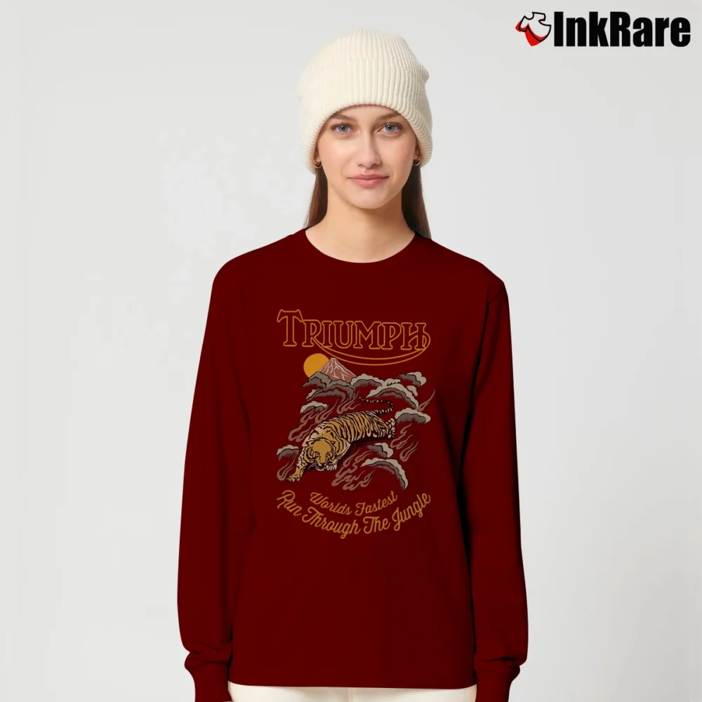 Women’s Triumph Tiger Jungle Burnout Long-Sleeve Top in maroon | Sleek, Versatile, All-Season