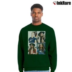 Men’s Troian Bellisario Collage Crewneck Sweatshirt in forest green | Cozy Fabric, Clean Style