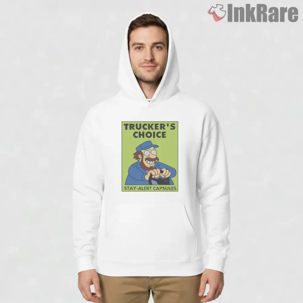 Truckers Choice Stay Alert Capsules Retro Ad Parody Shirt on white hoodie for men graphic tee
