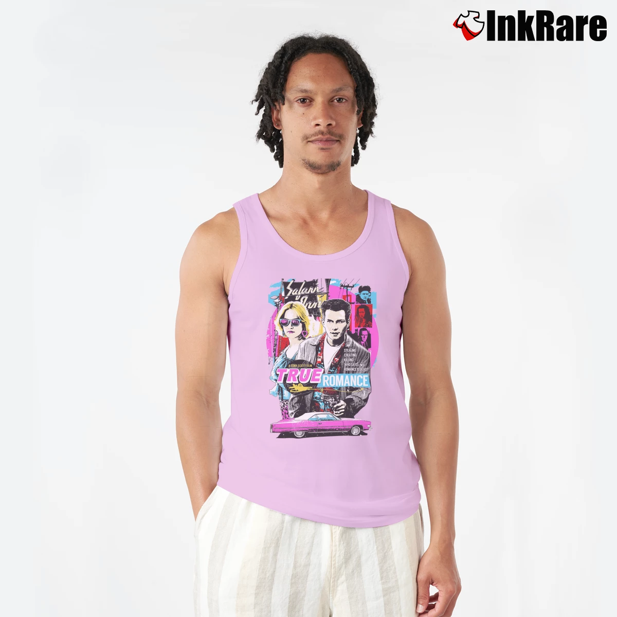 Men’s True Romance Movie Poster Slater Hopper Tarantino Retro Tank Top in light pink | Breathable, Active-Friendly Design