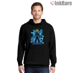 Trunks Super Saiyan Blue Aura Power Shirt on black hoodie for men graphic tee