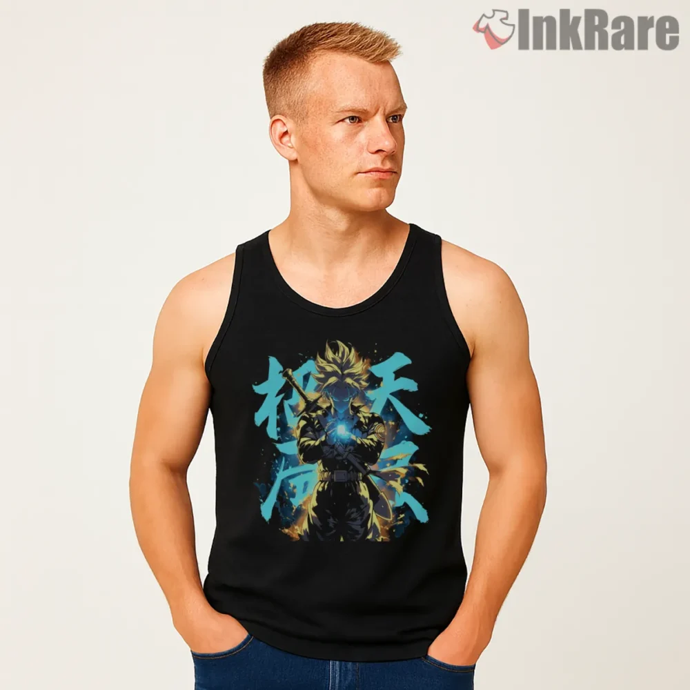Trunks Super Saiyan Sword Aura Power Shirt on black tank top for men graphic tee