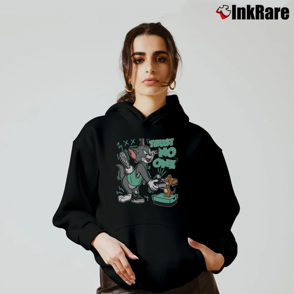 Women’s Trust No One Cat And Mouse Jordan 3 Cozy Hoodie in black | Warm, Structured, Stylish