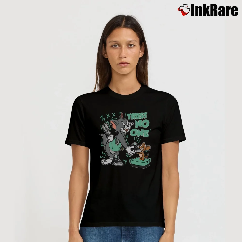 Women’s Trust No One Cat And Mouse Jordan 3 Signature T-Shirt in black | Soft, Flattering Fit