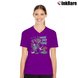 Women’s Trust No One Cat And Mouse Jordan 3 V-Neck Tee in purple | Chic Neckline, Soft Texture