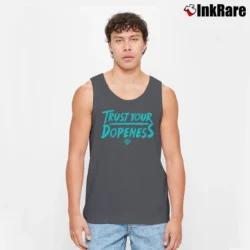 Men’s Trust Your Dopeness Motivational Tank Top in charcoal | Breathable, Active-Friendly Design