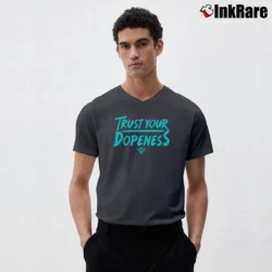 Men’s Trust Your Dopeness Motivational V-Neck Tee in charcoal | Sharp, Breathable, Everyday Staple