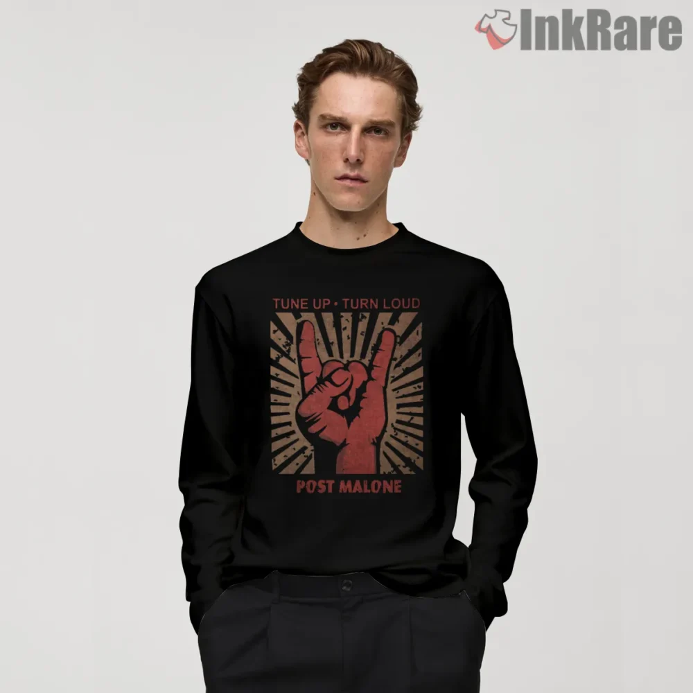 Tune Up Turn Loud Post Malone Tour Shirt on black long sleeve shirt for men graphic tee