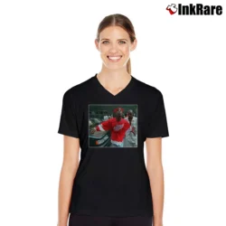 Women’s Tupac 2pac Thug Red Wings Tribute V-Neck Tee in black | Chic Neckline, Soft Texture