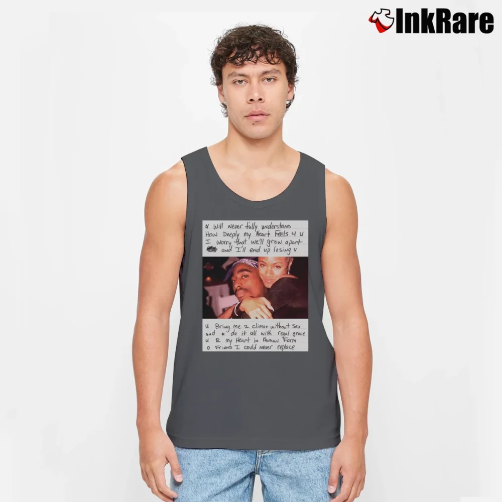 Men’s Tupac And Jada Love Letter Graphic Tank Top in charcoal | Breathable, Active-Friendly Design