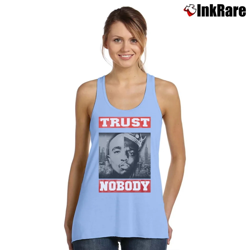Women’s Tupac Biggie Trust Nobody Graphic Tank Top in light blue | Lightweight, Movement-Friendly