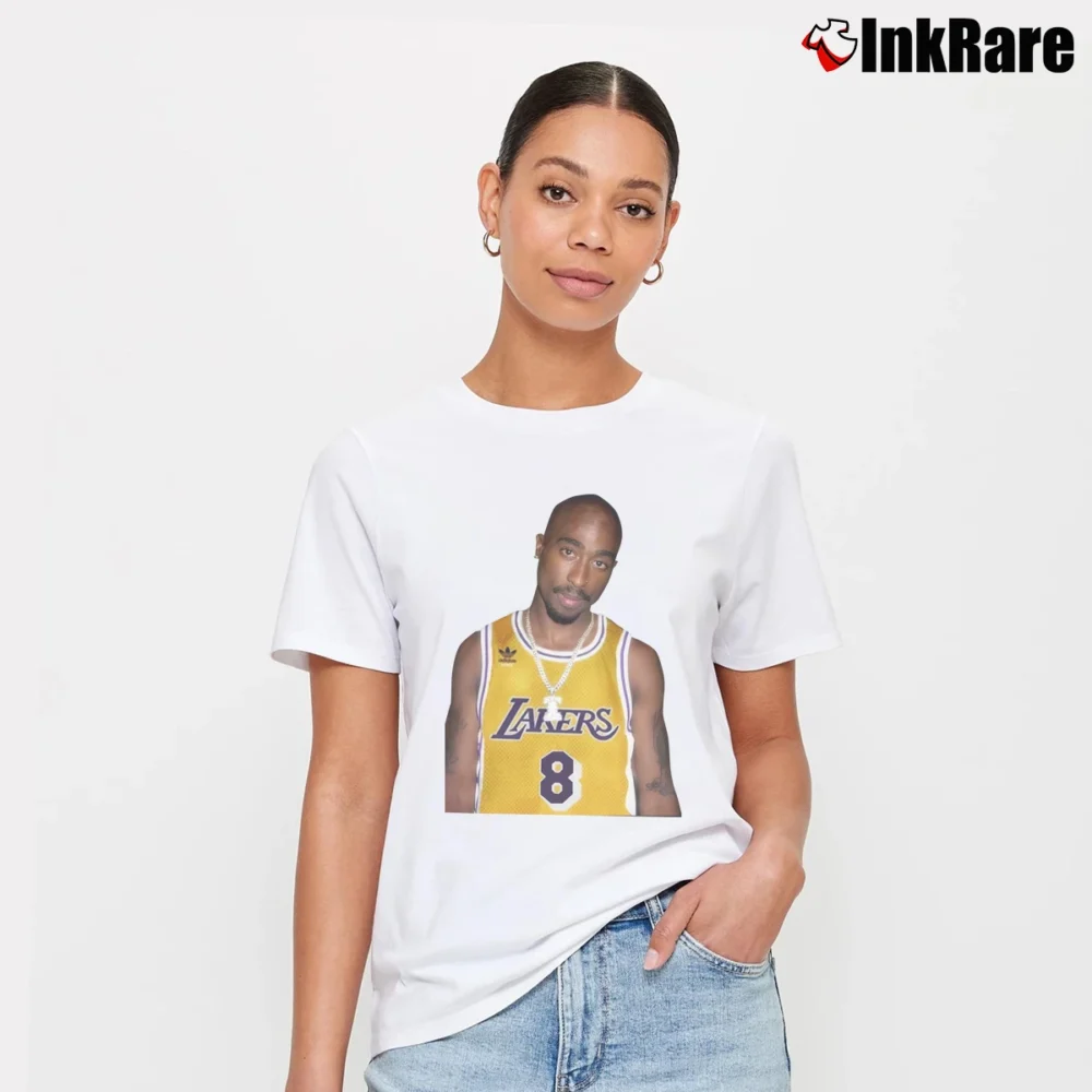 Women’s Tupac Shakur 2pac Lakers Los Angeles Nba 90s Rap Signature T-Shirt in white | Soft, Flattering Fit