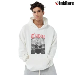 Men’s Tupac Shakur Black Middle Finger Pullover Hoodie in white | Cozy, Durable, Modern Fit