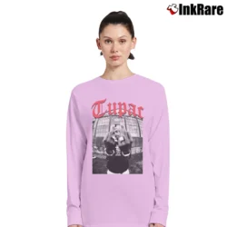 Women’s Tupac Shakur Black Middle Finger Long-Sleeve Top in light pink | Sleek, Versatile, All-Season