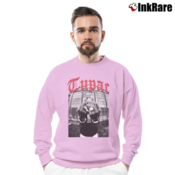 Men’s Tupac Shakur Black Middle Finger Crewneck Sweatshirt in light pink | Cozy Fabric, Clean Style