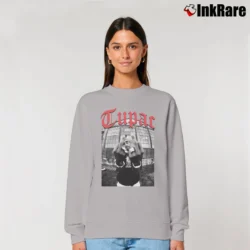 Women’s Tupac Shakur Black Middle Finger Relaxed Sweatshirt in sport grey | Soft, Laid-Back Vibe
