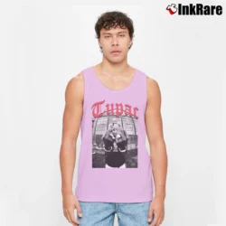 Men’s Tupac Shakur Black Middle Finger Tank Top in light pink | Breathable, Active-Friendly Design