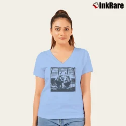 Women’s Tupac Shakur Middle Finger Photo 2pac Iconic V-Neck Tee in light blue | Chic Neckline, Soft Texture