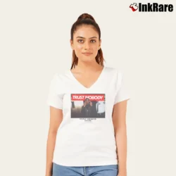 Women’s Tupac Shakur Trust Nobody for Hip Hop Fans V-Neck Tee in white | Chic Neckline, Soft Texture
