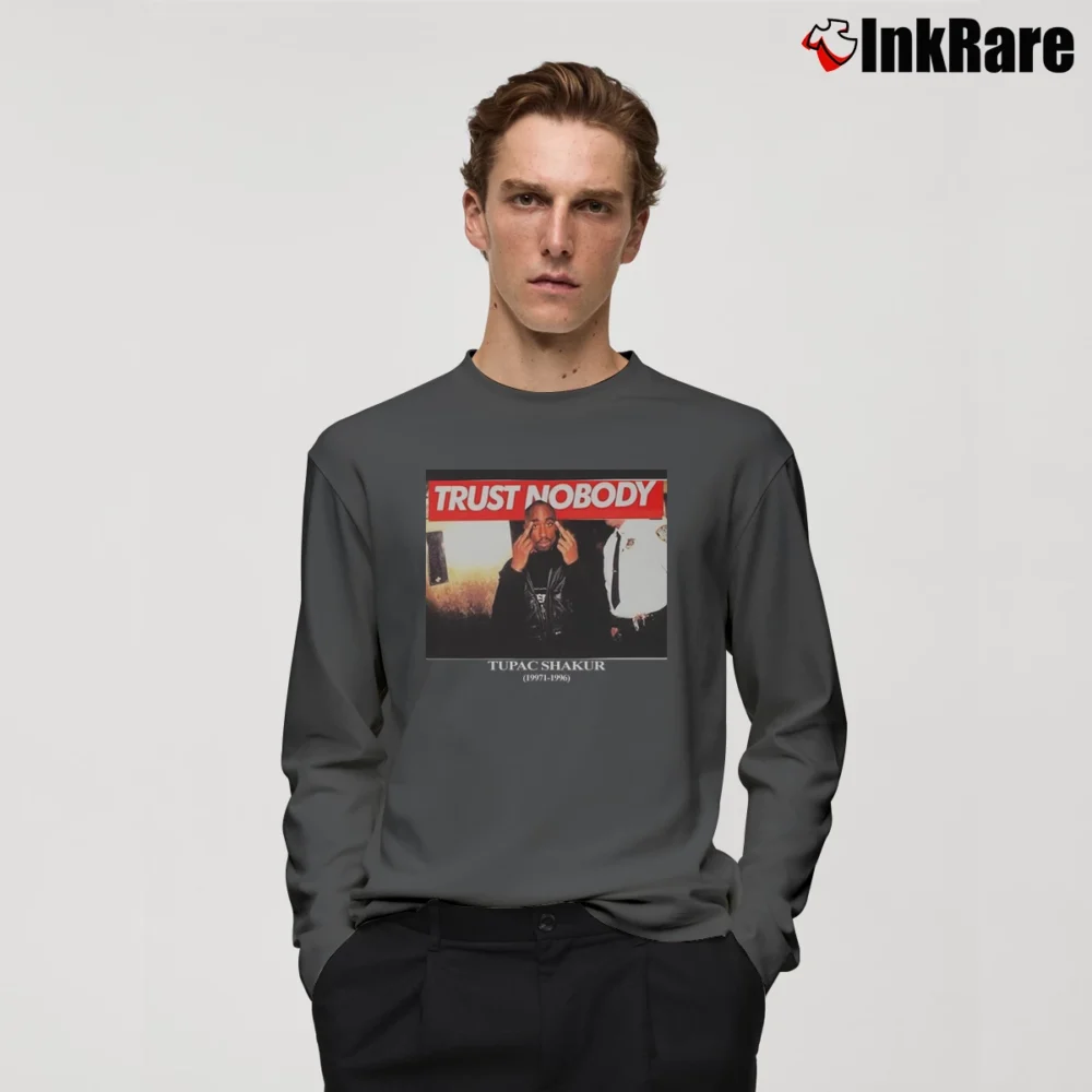 Men’s Tupac Shakur Trust Nobody Graphic Long-Sleeve Shirt in charcoal | Sleek, Lightweight, Year-Round Wear