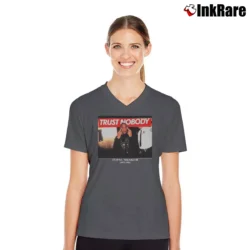 Women’s Tupac Shakur Trust Nobody Graphic V-Neck Tee in charcoal | Chic Neckline, Soft Texture