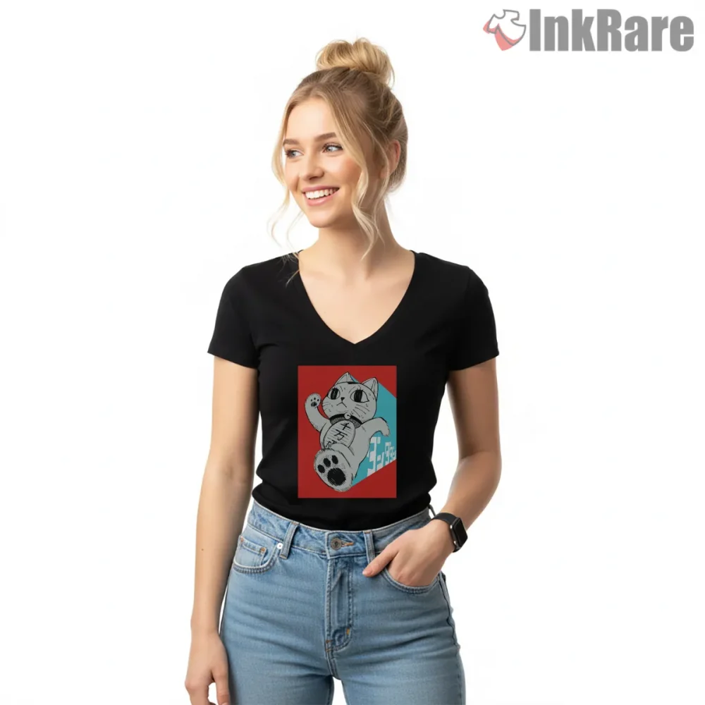 Turbo Granny Cat Spirit Jump Anime Shirt on black v-neck shirt for women graphic tee
