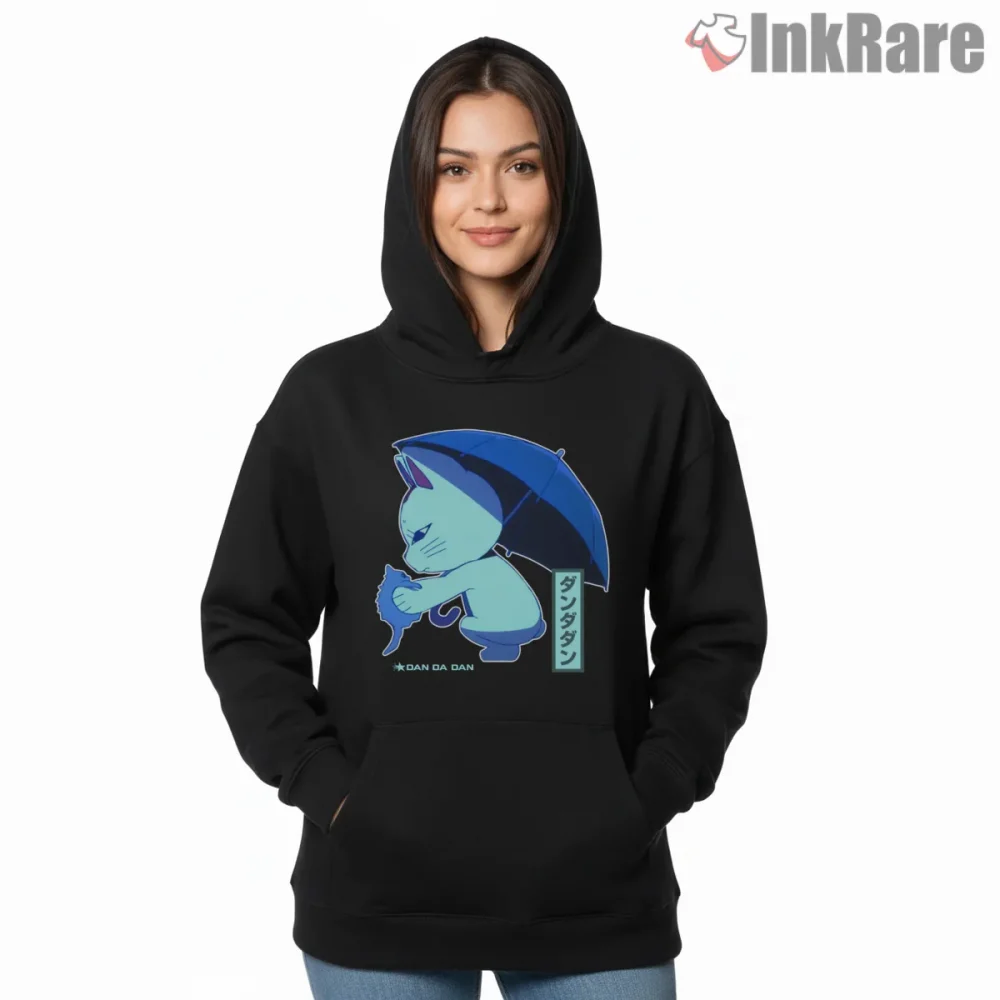 Turbo Granny Cat Spirit Umbrella Anime Shirt on black hoodie for women graphic tee