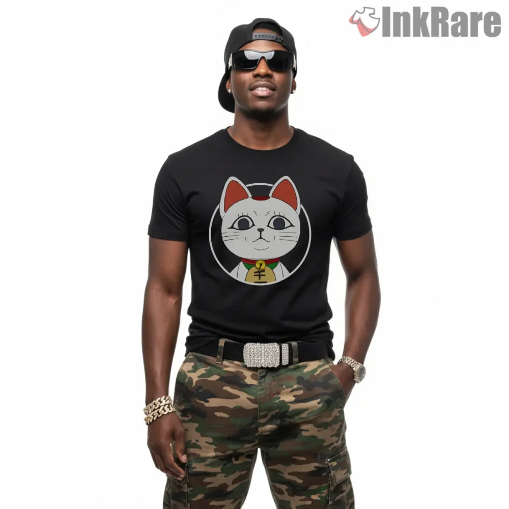 Turbo Granny Cute Cat Anime Portrait Shirt on black short sleeve shirt for men graphic tee