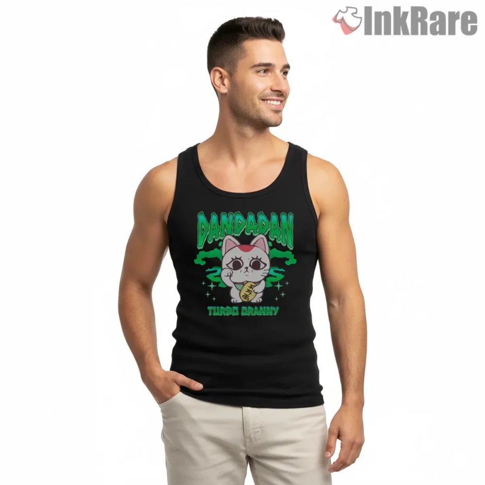 Turbo Granny Cute Cat Spirit Anime Shirt on black tank top for men graphic tee