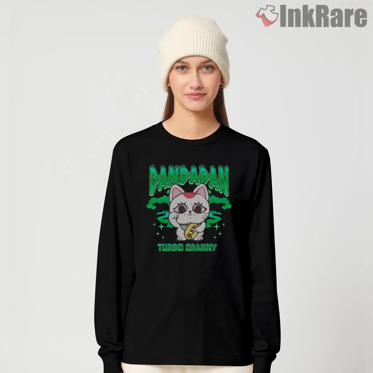 Turbo Granny Cute Cat Spirit Anime Long Sleeve Black Turbo Granny Cute Cat Spirit Anime Shirt on black long sleeve shirt for women graphic tee