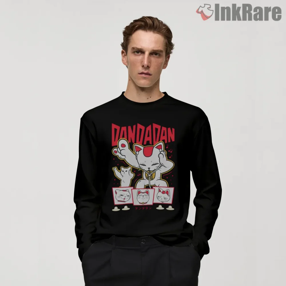 Turbo Granny Lucky Cat Japanese Manga Style Shirt on black long sleeve shirt for men graphic tee