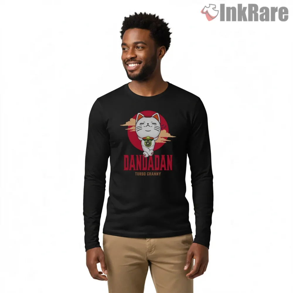 Turbo Granny Lucky Cat Red Moon Anime Shirt on black long sleeve shirt for men graphic tee