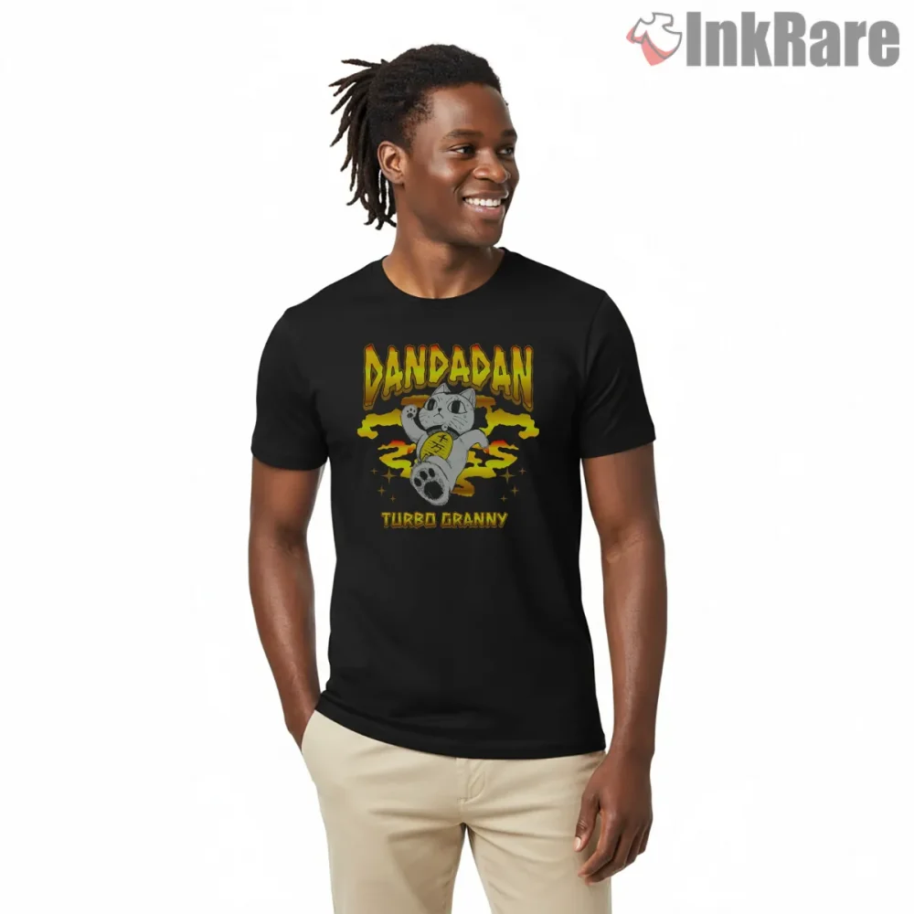 Turbo Granny Lucky Cat Spirit Anime Shirt on black short sleeve shirt for men graphic tee