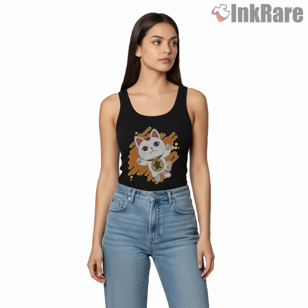 Turbo Granny Lucky Neko Spirit Anime Shirt on black tank top for women graphic tee