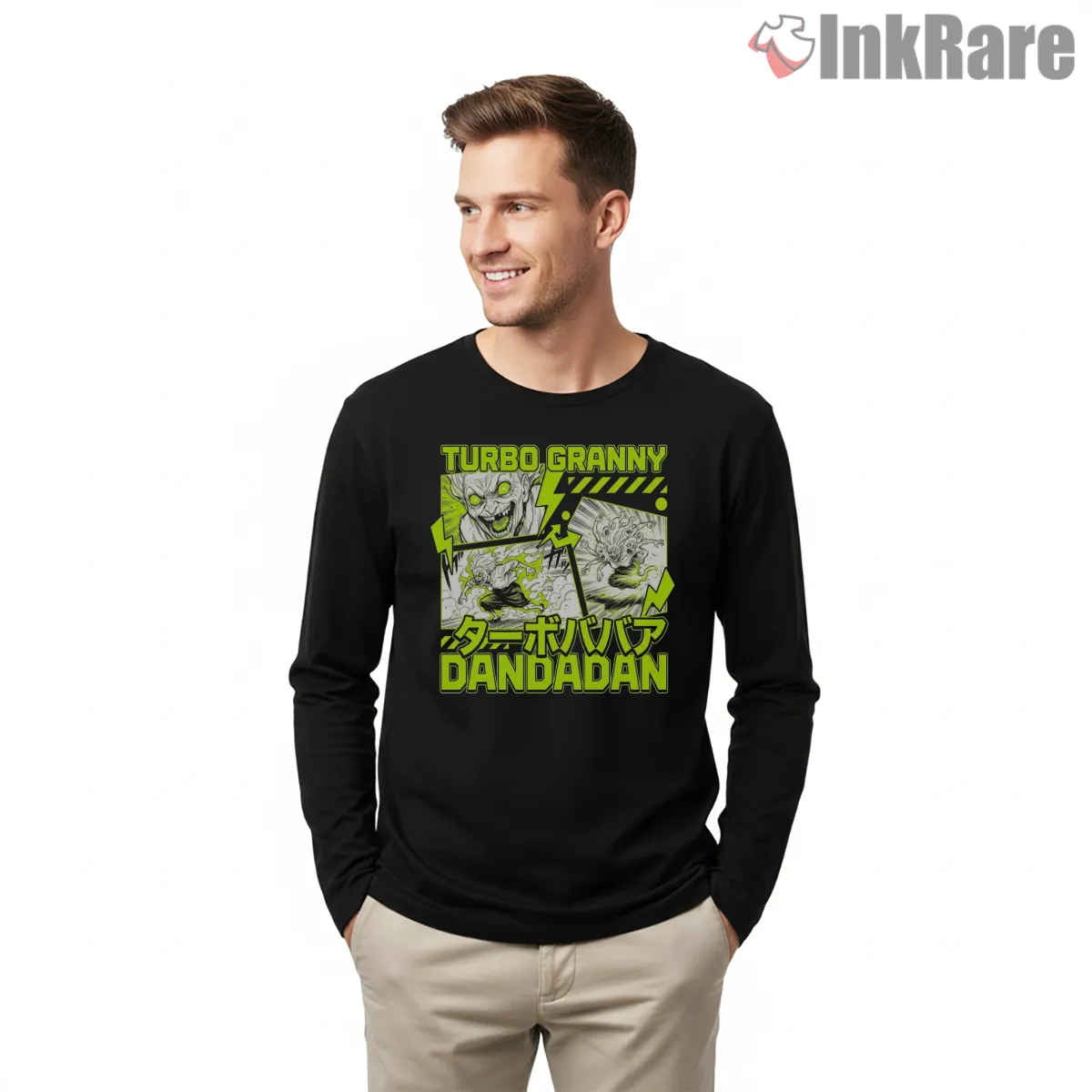 Turbo Granny Manga Panel Chaos Anime Long Sleeve Black Turbo Granny Manga Panel Chaos Anime Shirt on black long sleeve shirt for men graphic tee