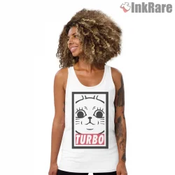 Turbo Granny Minimal Cat Face Graphic Shirt on white tank top for women graphic tee