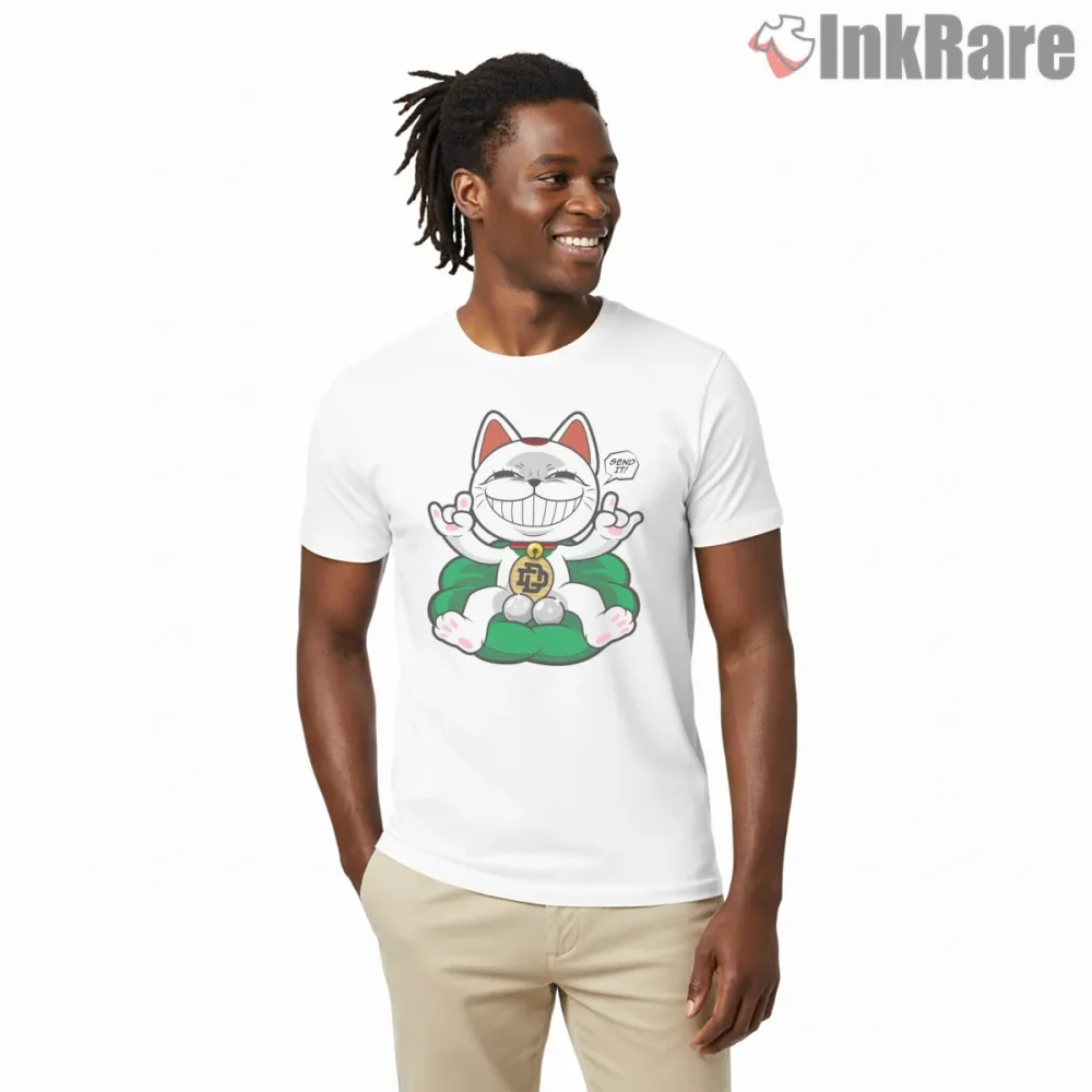 Turbo Granny Mischief Lucky Cat Humor Shirt on white short sleeve shirt for men graphic tee