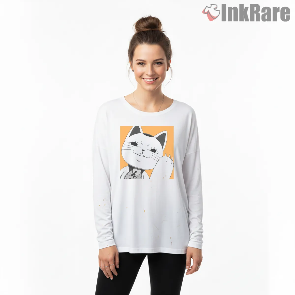 Turbo Granny Smug Lucky Cat Dandadan Long Sleeve White Turbo Granny Smug Lucky Cat Dandadan Shirt on white long sleeve shirt for women graphic tee