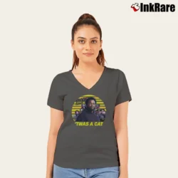 Women’s Twas A Cat The Pontiac Bandit V-Neck Tee in charcoal | Chic Neckline, Soft Texture