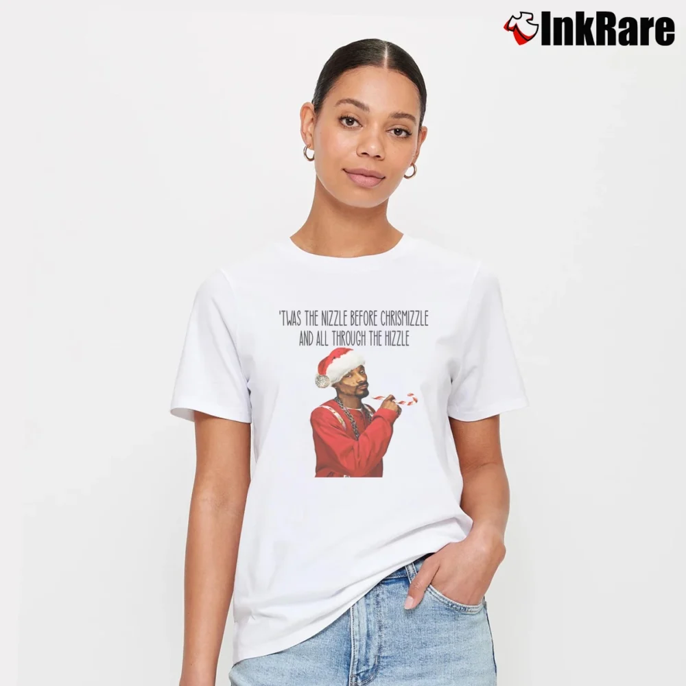 Women’s Twas The Nizzle Before Chrismizzle All Through The Hizzle Snoop Dogg Christmas For Holiday Fans Signature T-Shirt in white | Soft, Flattering Fit