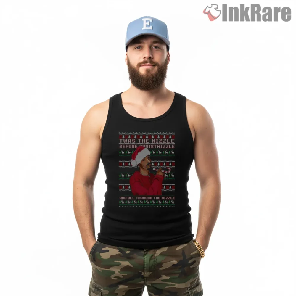 Twas The Nizzle Before Christmizzle Snoop Dogg Christmas Shirt on black tank top for men graphic tee