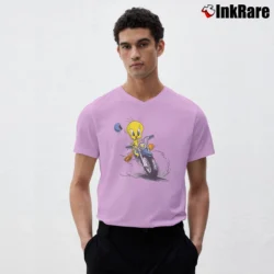 Men’s Tweety Bird Looney Tunes Classic V-Neck Tee in light pink | Sharp, Breathable, Everyday Staple
