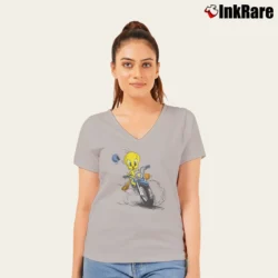 Women’s Tweety Bird Looney Tunes Classic V-Neck Tee in sport grey | Chic Neckline, Soft Texture