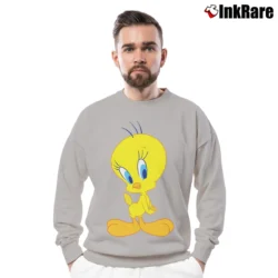 Men’s Tweety Bird Retro Long Sleeve Looney Tunes Crewneck Sweatshirt in sport grey | Cozy Fabric, Clean Style