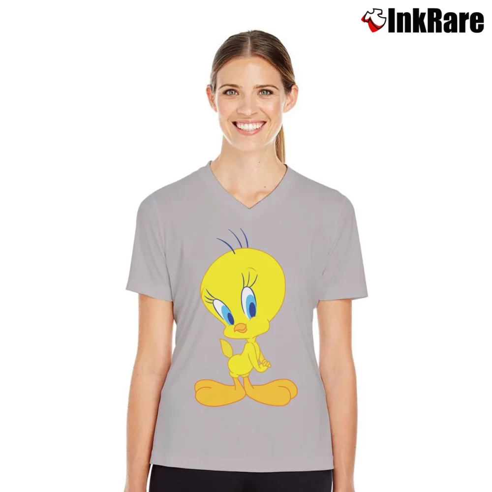 Women’s Tweety Bird Retro Long Sleeve Looney Tunes V-Neck Tee in sport grey | Chic Neckline, Soft Texture