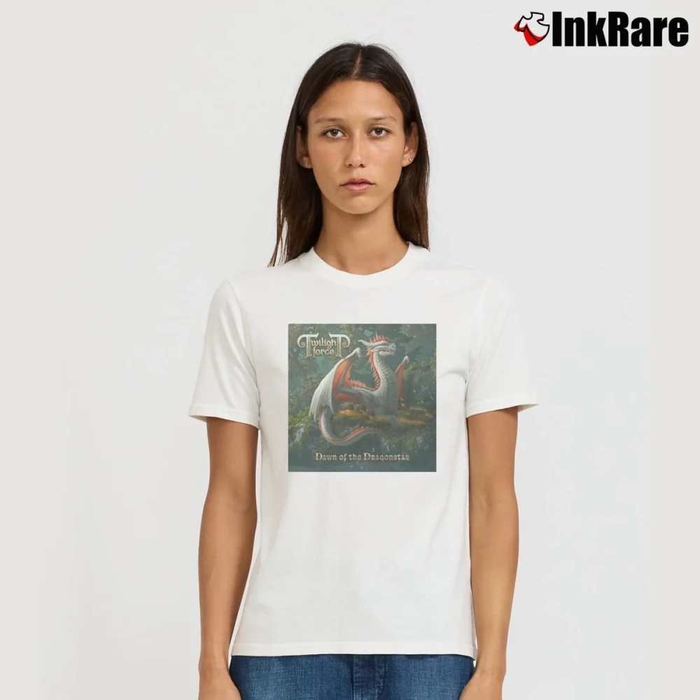 Women’s Twilight Force Dawn Of The Dragonstar Metal Signature T-Shirt in white | Soft, Flattering Fit