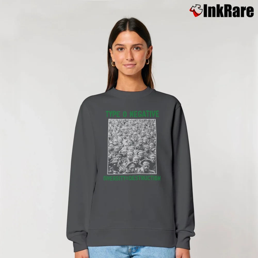 Women’s Type O Negative Diversity Destruction Relaxed Sweatshirt in charcoal | Soft, Laid-Back Vibe