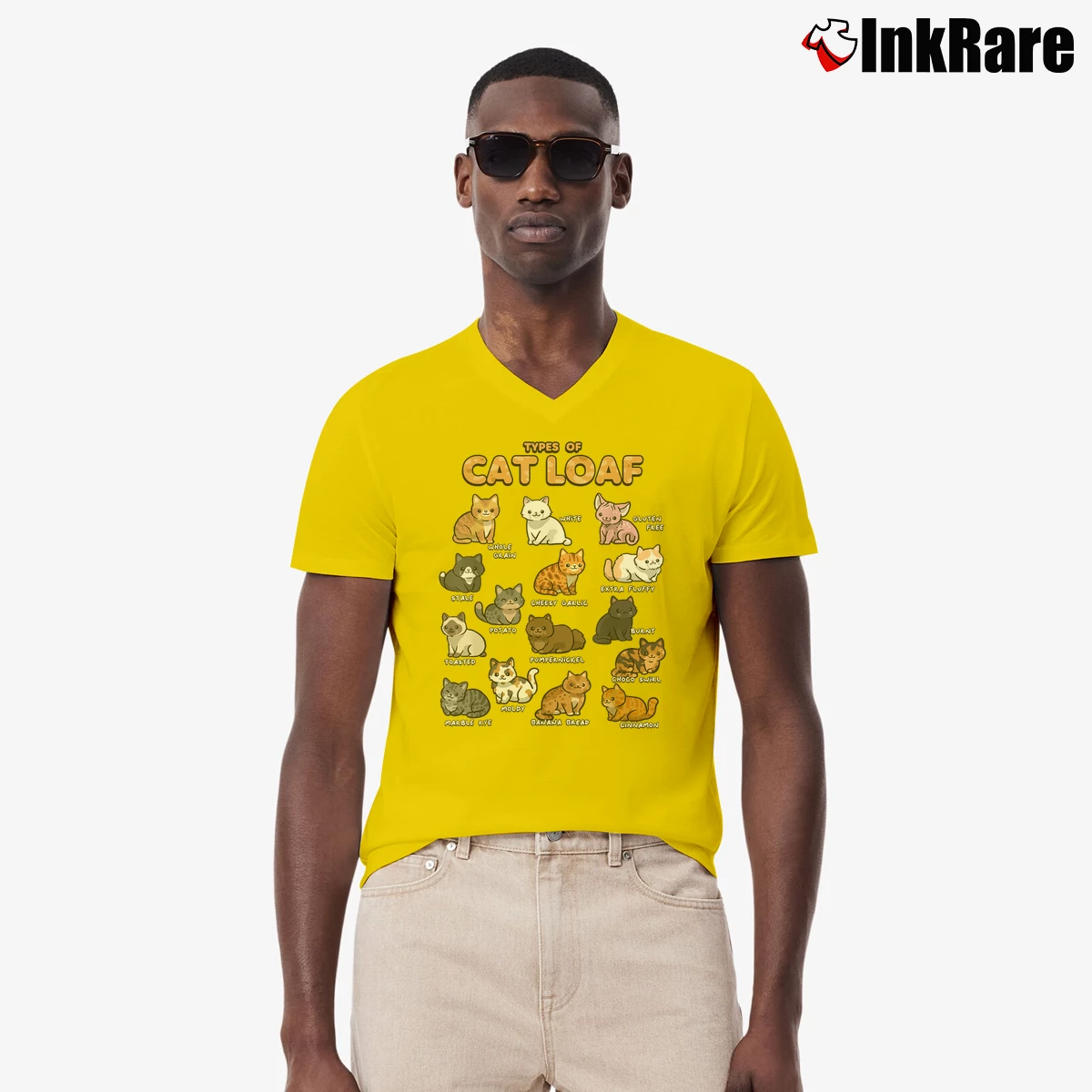 Men’s Types Of Cat Loaf V-Neck Tee in yellow | Sharp, Breathable, Everyday Staple