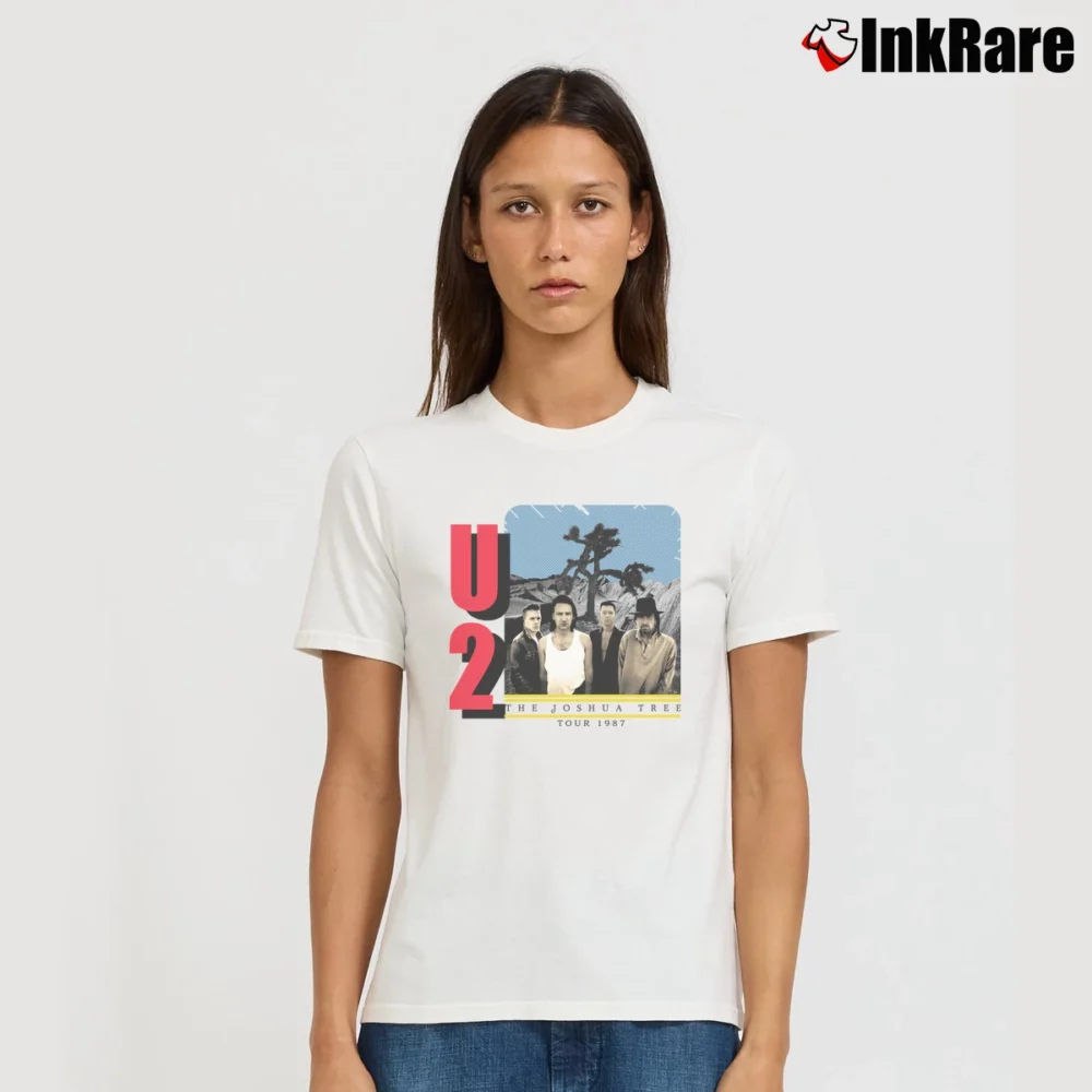 Women’s U2 1987 Joshua Tree Tour Rock Concert Signature T-Shirt in white | Soft, Flattering Fit