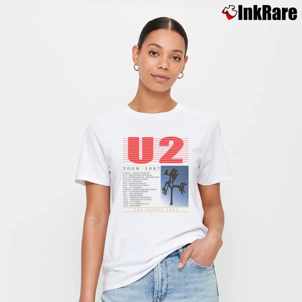 Women’s U2 1987 Joshua Tree Tour Rock Concert Signature T-Shirt in white | Soft, Flattering Fit